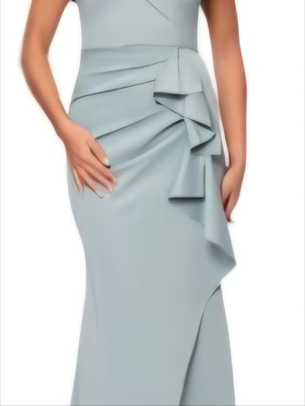 Xscape Scuba Off Shoulder Gown In Sage, Perfect For Mother Of Bride/Groom - Picture 6 of 6